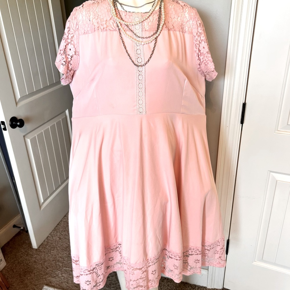 BooHoo womens size 18 dress pink rose lace dress knee length